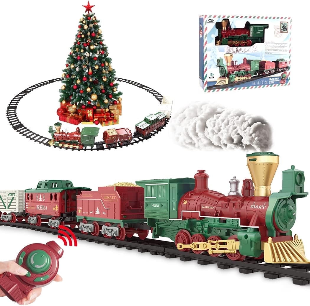 Christmas Train Set Toys, Track Set Toys with Remote Control Steam Locomotive with Smokes,Light & Sounds, Electric Train Set Gifts for Toys for 3 4 5 6 7+ Years Old Kids