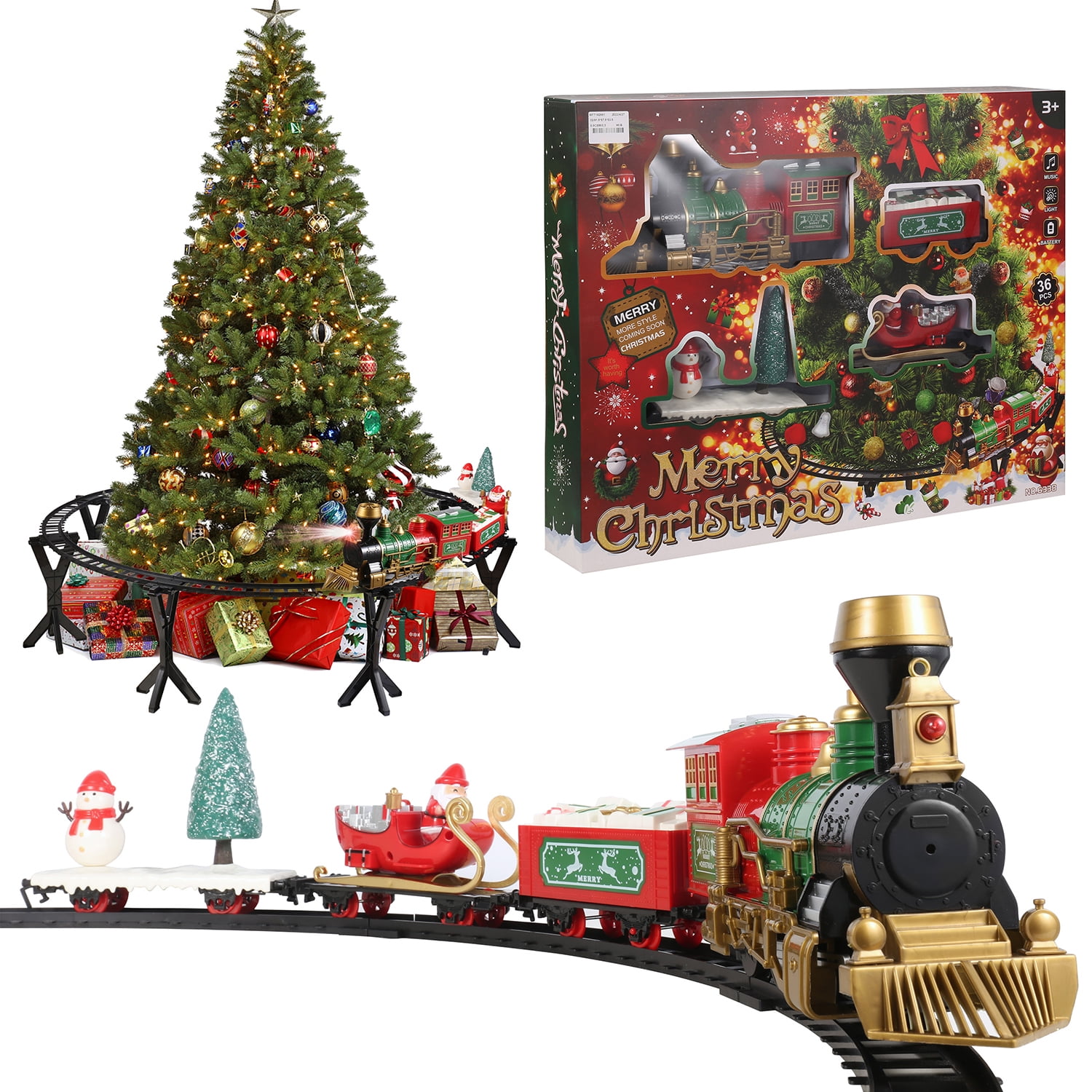 Christmas Train Set for Under The Tree with Lights and Sounds, Santa Clause Train Toy, Big Tracks with Stand, Christmas Decoration Gift for Kids - Walmart.com