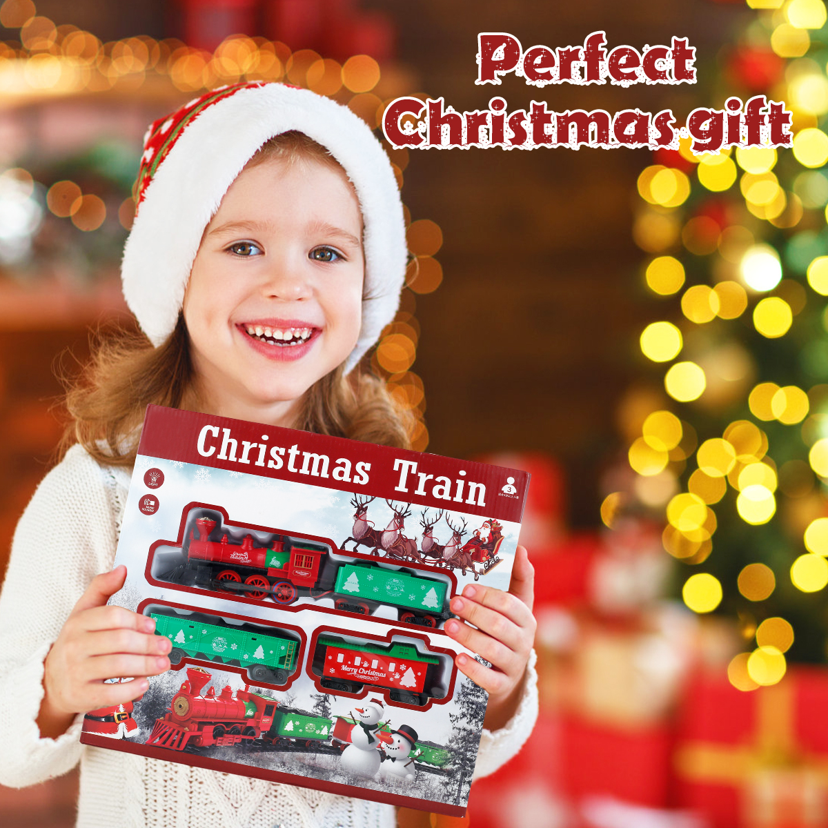 Christmas Train Toy with Light and Music Battery Powered Christmas Electric Rail Car Set with