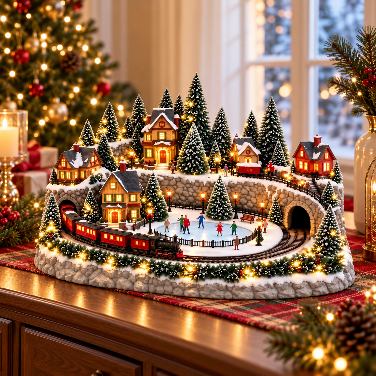 Santa Train Animation Christmas Train Village Tabletop Decor, Animated Winter Town with Warm ...