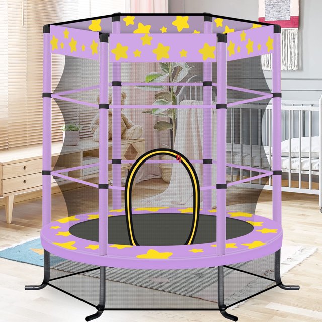 Clearance Kid Trampoline Indoor, Seizeen 4.5FT Toddler Trampoline with Enclosure Net, Mini Outdoor Trampoline with 6 L-Support