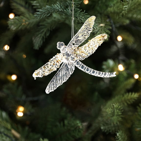 Christmas Transparent Acrylic Snowflake Pendant Decor - 5.1x4x1.57 Inch Crystal Tree Ornament with Glitter, Owl Violin Dragonfly Designs