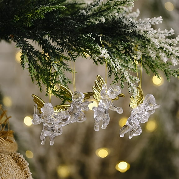 Christmas Transparent Angel Pendant for Window Scene Arrangement, Acrylic Decoration, Holiday Home Decor, and Christmas Tree Ornaments-White