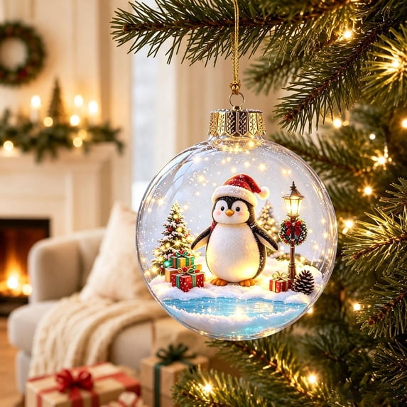 Christmas Transparent Christmas Decoration Ball Glowing Christmas Ornament, Featuring Durable Shatterproof Plastic and Internal Led Lights for Festive Winter Village Displays,