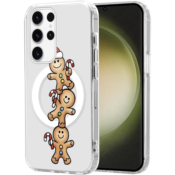 Christmas Transparent Magnetic Case for Samsung Galaxy S24 Ultra 5G 6.8", Built-in Magnets Compatible with MagSafe, Aesthetics Pattern PC+TPU Protective Shockproof Bumper Girls Cover, Gingerbread