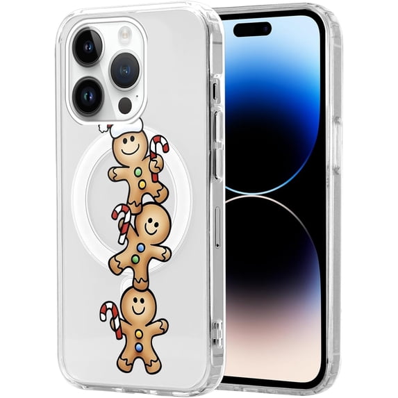 Christmas Transparent Magnetic Case for iPhone 12 Mini 5.4", Built-in Magnets Compatible with MagSafe, Aesthetics Pattern PC+TPU Protective Shockproof Bumper Girls Cover, Gingerbread