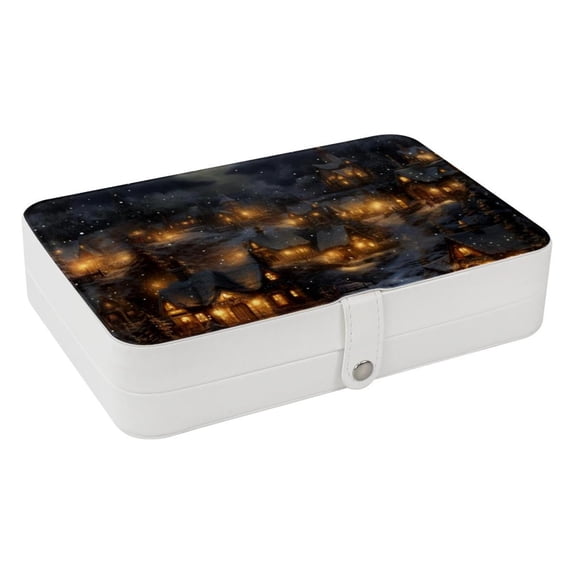 Christmas Travel Jewelry Organizer Storage Box Bracelet Holder, PU Leather with Removable Compartment, Portable