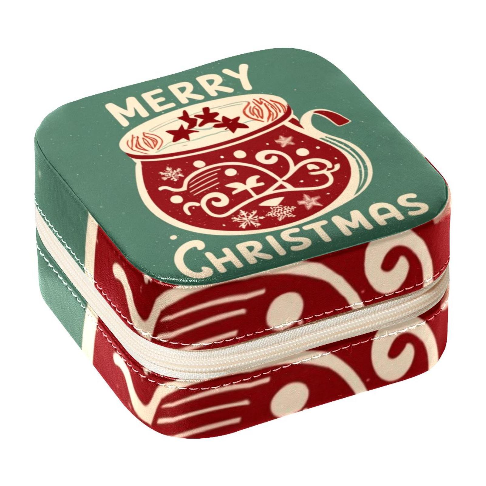 Christmas Travel Portable Square Necklace Holder with Ring, Earring