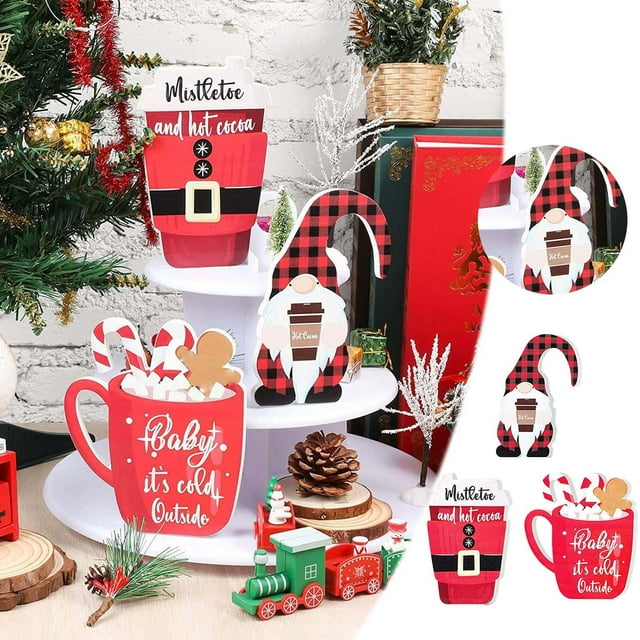 Christmas Tray Set 3 Pieces. Carved And Printed Patterns Provide Two