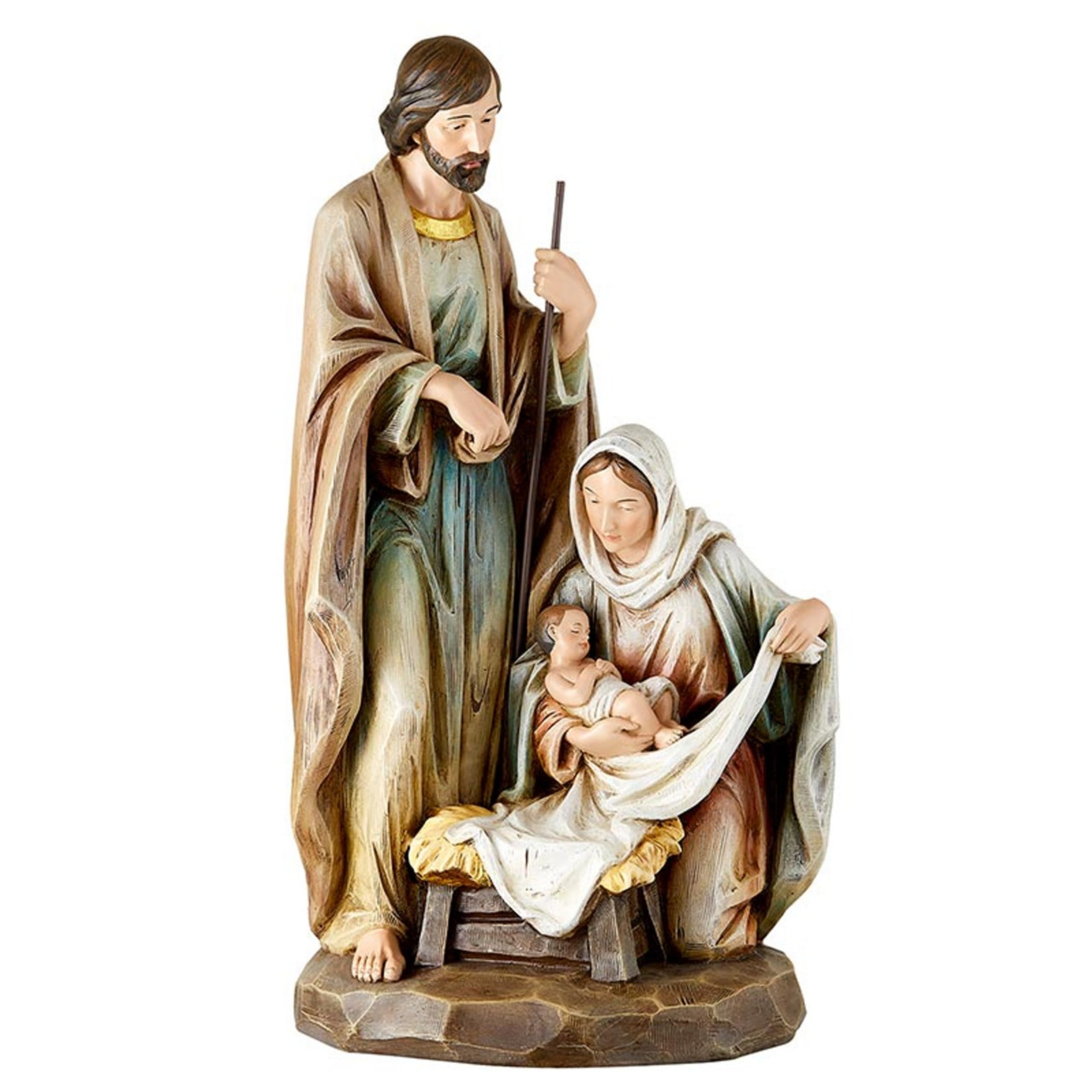 Hand-Painted Holy Family Nativity Figurine, 18-Inch, Multicolor Resin