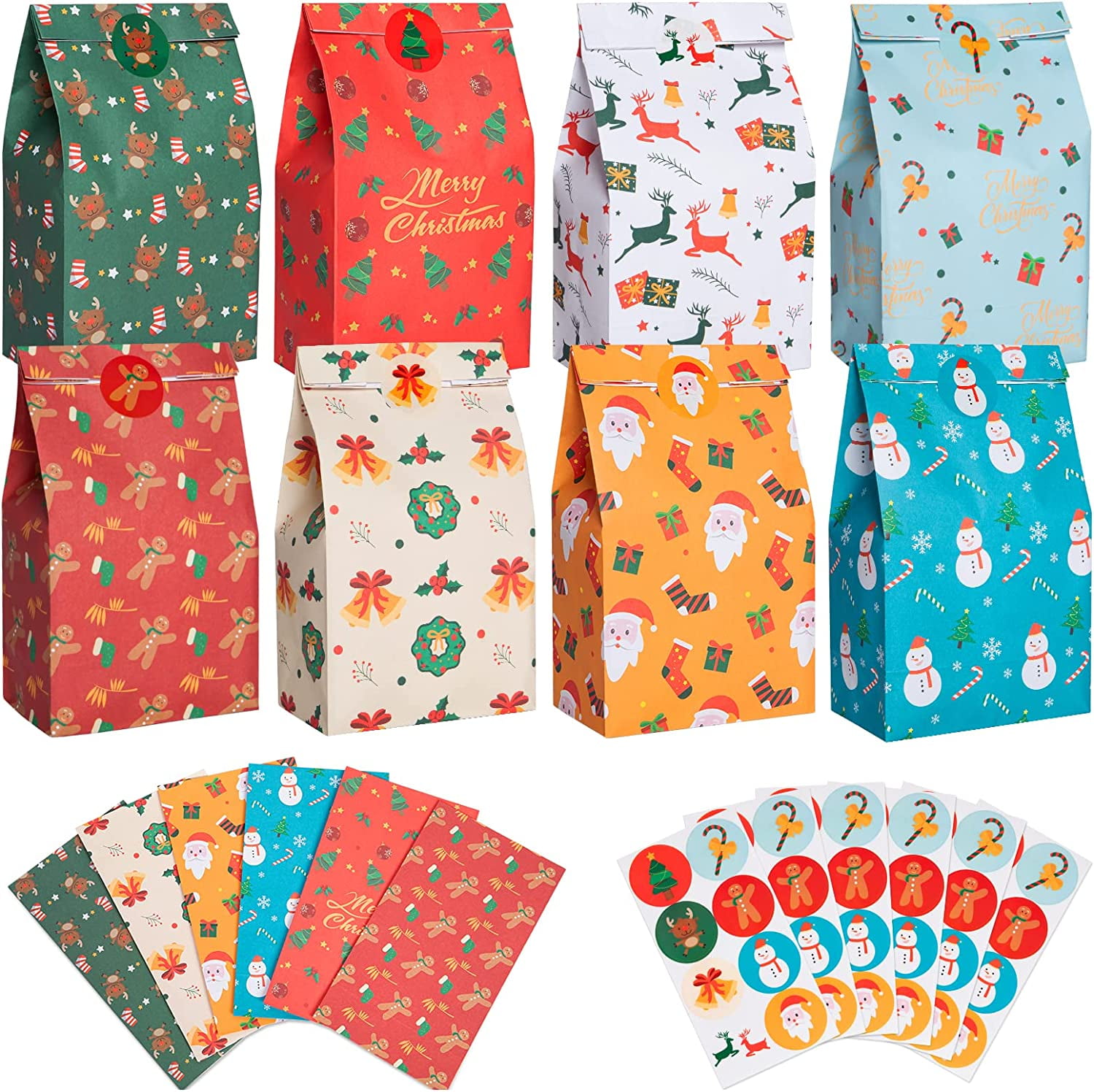 Set of 180 Christmas Holiday Treat Bags with Zip Lock, 3 Assorted Styles  (180 Bags)