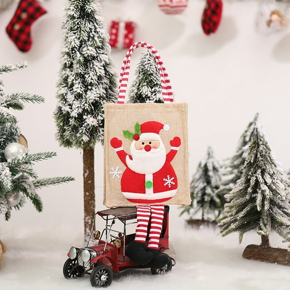 Christmas Treat Bags, Children Holiday Parties Teachers Decorations Linen Xmas Tote Bag with Feet for Boys Girls Christmas Party Favor Decor