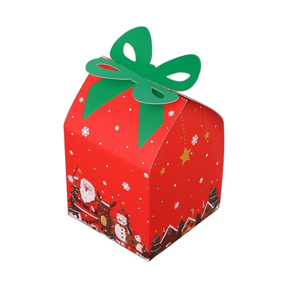 Christmas Treat Boxes, 3.54 inch Christmas Gift Boxes with Bow, Santa Printed Treat Containers, Paper Candy Holder, Xmas Cookie Packaging, Sweet Wrapping Boxes, Party Favor Boxes for Christmas Decor