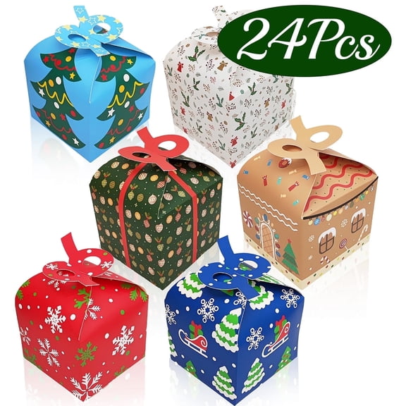 Christmas Treat Boxes Cookie Boxes Christmas Gift boxes Kraft Bakery Boxes Candy Goody bags for Party Favor Design7 24Pcs