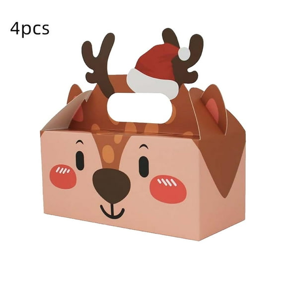 Christmas Treat Boxes, Xmas Party Favor Boxes with Handle, Santa Elf Snowman Reindeer Candy Goodie Gift Boxes for Christmas Winter Holiday Party Supplies,4pc(Reindeer)