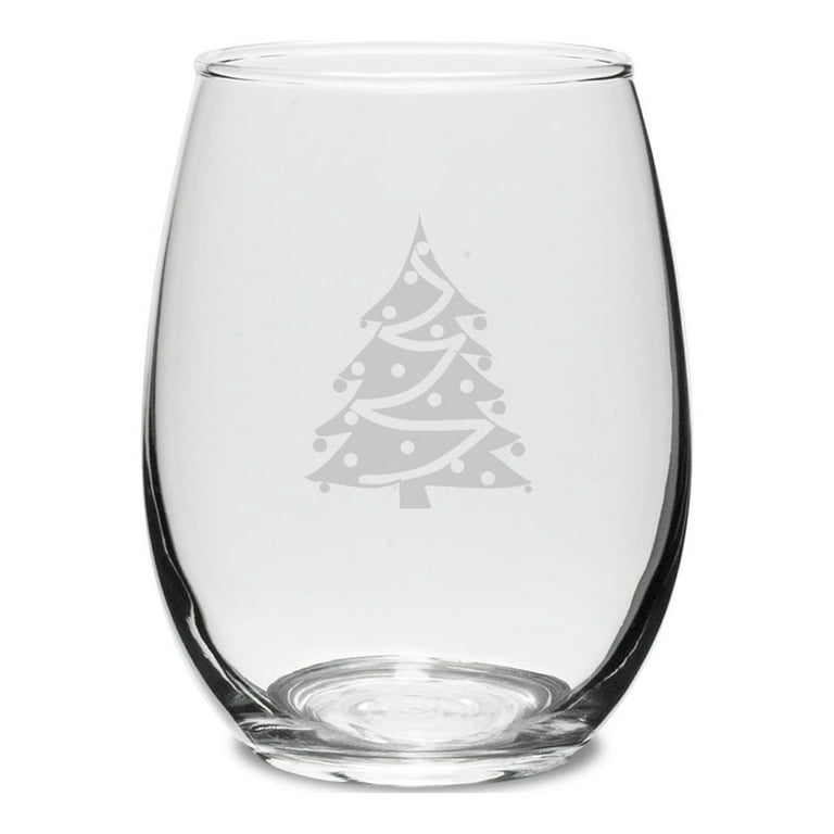 Christmas Tree 15 oz. Deep Etched Stemless Wine Glass