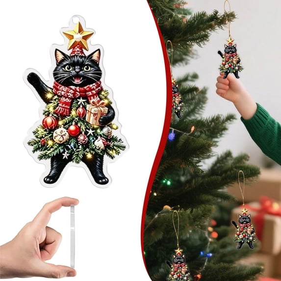 Christmas Tree 2D Acrylic Hanging Decor, Cat Ornaments for Christmas Tree, Cat Christmas Ornament, Christmas Ornaments 2026, Funny Black Cat Xmas Ornament
