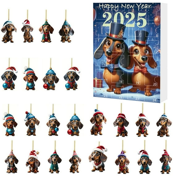 Christmas Tree 2D Dog Pendants, 24PCS Christmas Acrylic Hanging Cartoon Animals Ornament for Xmas Holiday Party Supply Gifts