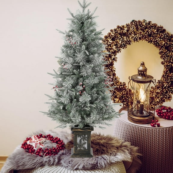 Christmas Tree - 3-4.5ft Frost and Flowering Flocked Light Tree, Christmas Decoration, Home Decor, Christmas Gift