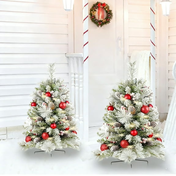 Christmas Tree 30 2 Set Porch Christmas Trees Outdoor Xmas Decor for Entrance , Yard, Garden, Red Berries, Cones D