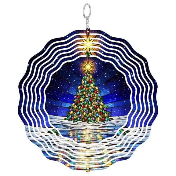 Christmas Tree 3D Wind Spinner Kinetic Stainless Steel Holiday Yard Art Decor