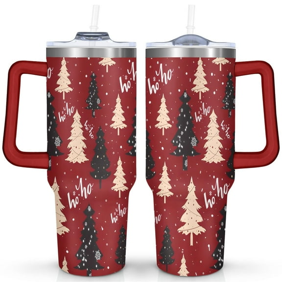Christmas Tree 40 Oz Coffee Tumbler with Handle Double Wall Xmas Tree Travel Mug Decorative Cafe Tumblers for Spring Summer Camping Outdoor for Mom Wife Teacher Neighbor