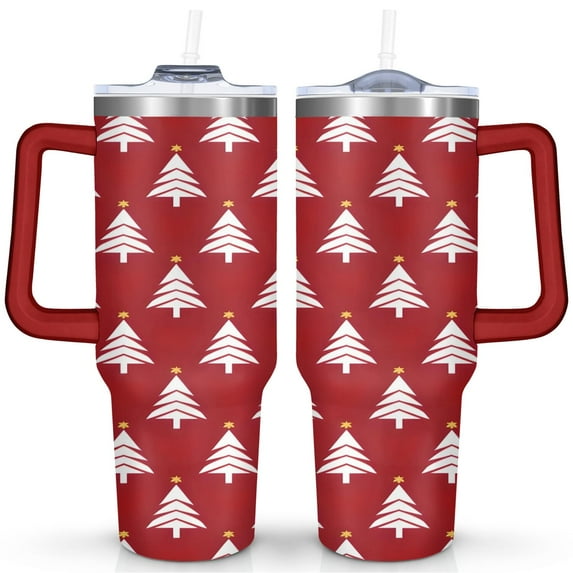 Christmas Tree 40 Oz Coffee Tumbler with Handle Insulated Leakproof Xmas Tree Travel Mug Decorative Cafe Tumblers for Holiday Accessories Camping Outdoor for Mom Wife Teacher Neighbor