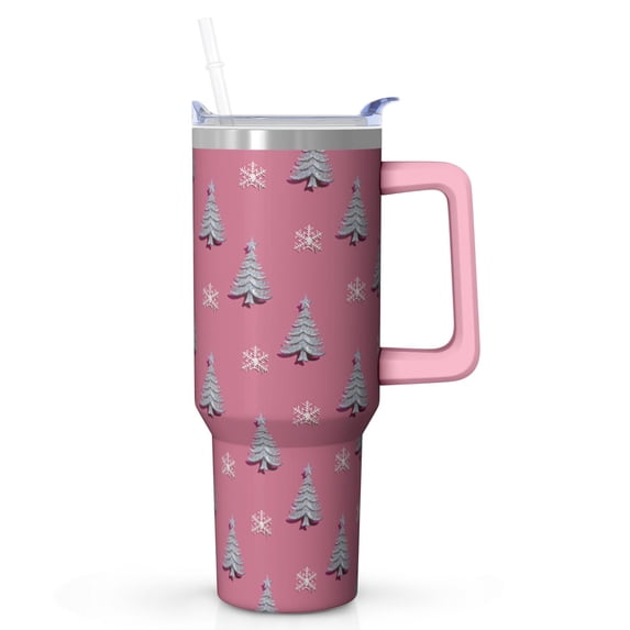 40oz Snowflakes Christmas Tumbler with Straw Lid Stainless Steel Cup Holiday Coffee Water Bottle Gifts
