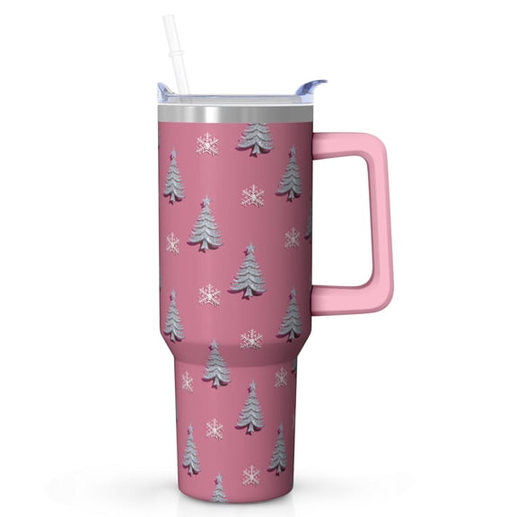 40oz Snowflakes Christmas Tumbler with Straw Lid Stainless Steel Cup Holiday Coffee Water Bottle Gifts