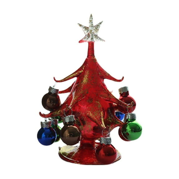 Christmas Tree 5.6inch Mini Christmas Tree Glass Gifts Set Ornaments Small Glass Christmas Tree Gifts Holiday Dollhouse Miniature Winter Figurines for Crafts DIY Holiday Xmas Party