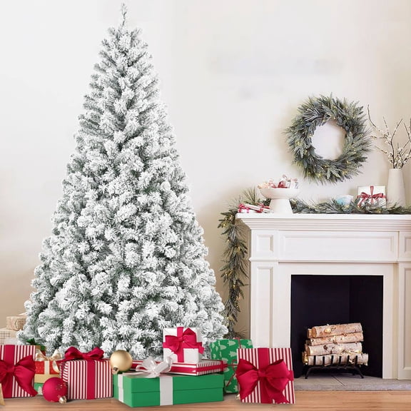 Christmas Tree 5FT Flocked Christmas Tree – Artificial Snowy Holiday Tree with 407 Tips, Full Shape PVC, Sturdy Metal Stand, Winter Wonderland Decoration for Home, Office, or Apartment,Flocked Christ