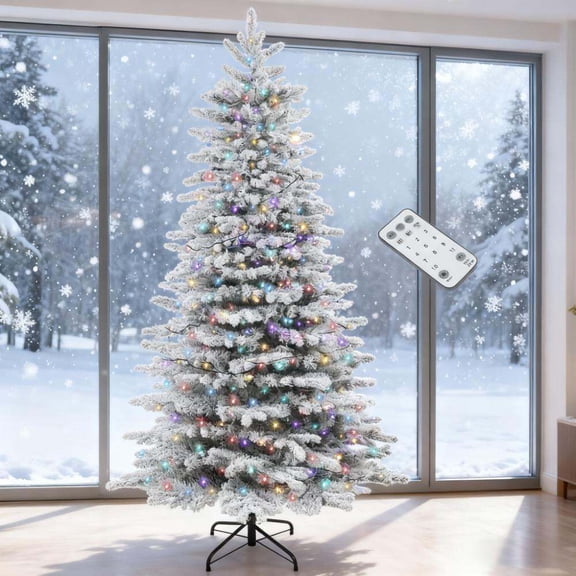 Christmas Tree, 6.5ft Snow Flocked Artificial Christmas Tree, Green Flocked Christmas Tree,Plastic Artificial Christmas Tree, Household Supplies & Décor Christmas Trees 6.5ft Snow Flocked Artificial