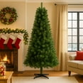 thumbnail image 1 of Christmas Tree, 6FT Artificial Slim Fir Xmas Tree with 4-Leg Plastic Stand, Green Holiday Decor Tree w/582 Branch Tips, Easy Hinged Setup, 1 of 7