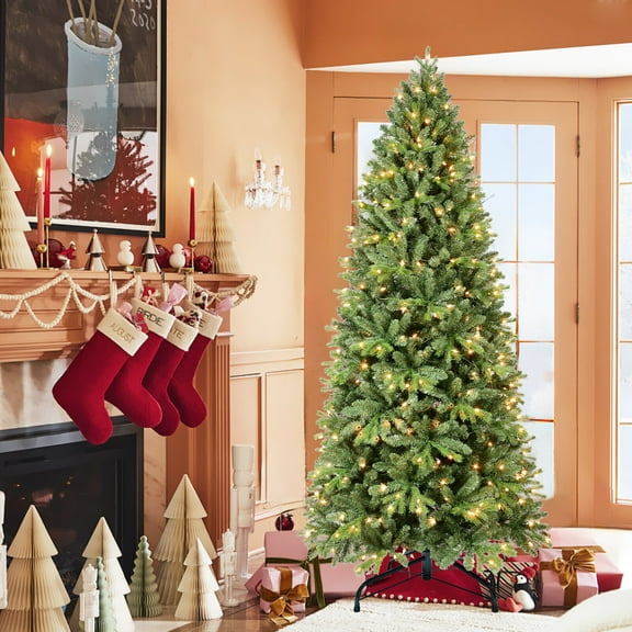 Christmas Tree 6FT Christmas Tree with 1032 Tips and 300 Warm White LED Lights – PVC+PE Mixed Branches, Hinged Structure for Easy Setup, Metal Stand for Strong Support, Lush Holiday Decoration,Flocke
