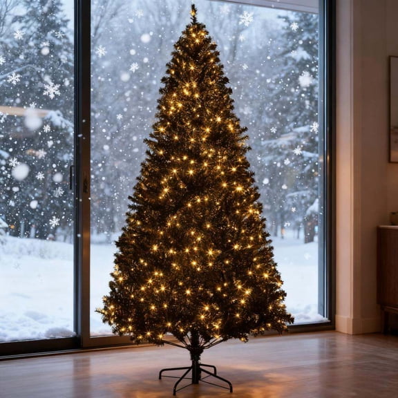 Christmas Tree, 7.5 FT Tall PreLit Artificial Christmas Tree, Black Flocked Christmas Tree,Plastic Artificial Christmas Tree, Household Supplies & Décor Christmas Trees 7.5 FT Tall PreLit Artificial