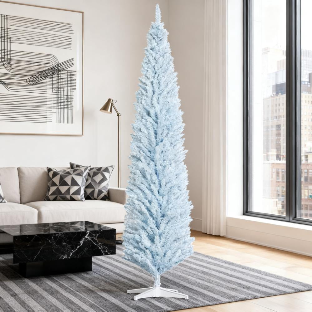 Christmas Tree, 8 Ft Pencil Artificial Christmas Tree with Realistic Branches and 618 Tips, Plastic Base