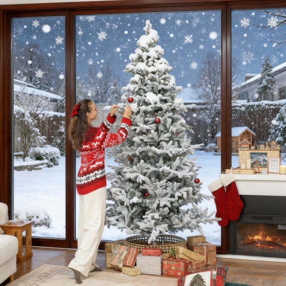 Christmas Tree 9 ft Artificial Christmas Tree with Realistic Branches,Flocked Christmas Tree