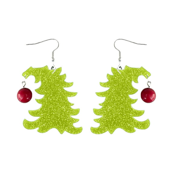 Christmas Tree Acrylic Earrings – Lightweight Holiday Dangle Earrings for Women, Green Stitch Design Jewelry Ornament Gift