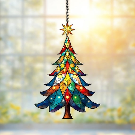 Christmas Tree Acrylic Suncatcher Window Hanging Colorful Holiday Winter Christmas Gift Home Decor