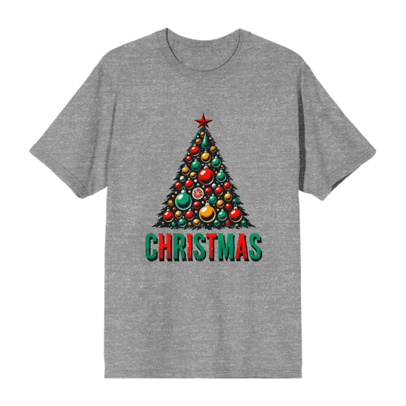 Christmas Tree Adult Heather Gray Crew Neck Short Sleeve Tee-Small