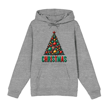 Christmas Tree Adult Heather Gray Long Sleeve Hoodie-Medium
