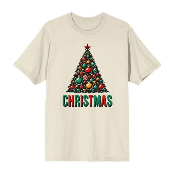 Christmas Tree Adult Natural Crew Neck Short Sleeve Tee-Large