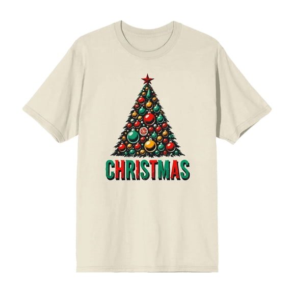 Christmas Tree Adult Natural Crew Neck Short Sleeve Tee-Medium
