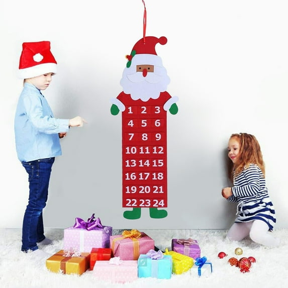 Christmas Tree Advent Calendar, Hanging Christmas Countdown Decoration, Festive Felt Cartoon Chestnut Deer Holiday Calendar, Green White Red Non-Woven Fabric Wall Door Decor