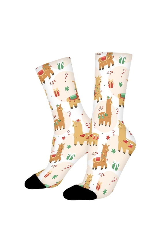 Christmas Tree Alpaca Funny Novelty Crew Socks for Women Men Sports