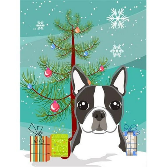 Christmas Tree And Boston Terrier Flag Garden Size