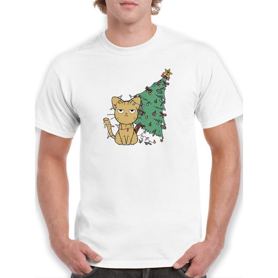 Christmas Tree And Kitten T-Shirt Men -Smartprints Designs, Male XX-Large