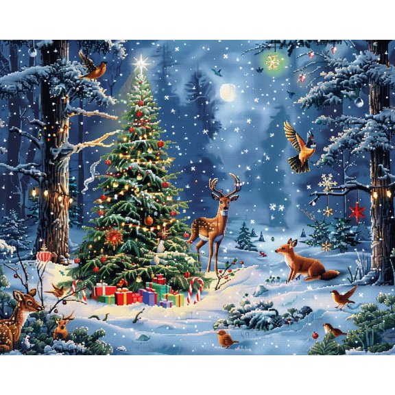 Christmas Tree Animals DIY 11CT Stamped Cross Stitch Kits for Beginners Easy Needlepoint Embroidery Counted Cross Stitch Art Craft for Wall Decoration 12x16inch(1)