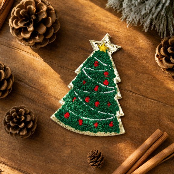 Christmas Tree Applique Embroidered Iron on Patch Decorative Fabric Ornament for Jackets Garment Repair Diy Clothing Holiday Decoration