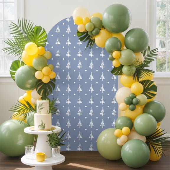 Christmas Tree Arch Backdrop Cover, 4FT, Winter Farmhouse Blue Xmas Tree Forest Snow Dots Spandex Arch Covers Double-Sided Backdrop for Wedding Birthday Party Photo Background Decoration